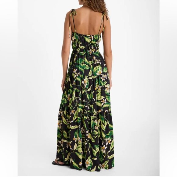 NWT EXPRESS Floral Square Neck Sleeveless Tie Shoulder Ruched Tiered Maxi Dress - Picture 3 of 16